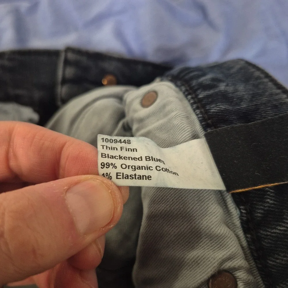 Nudie Jeans Mens 33x30 Blue Gray Thin Finn Organic Cotton Denim Slim Stretch